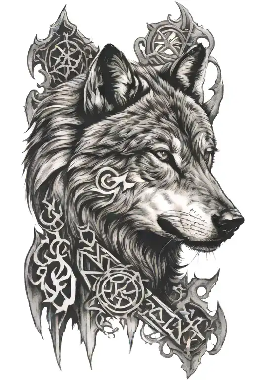 Nordic Runes And Wolf Howling