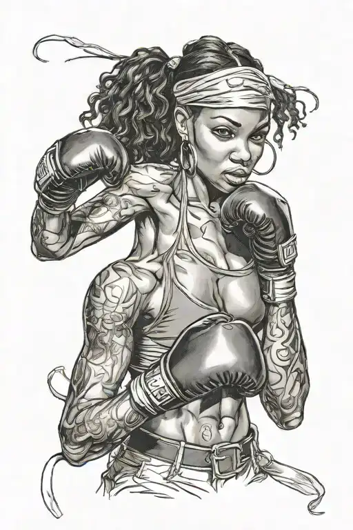 Black Woman Boxing Wraps Sexy Woman