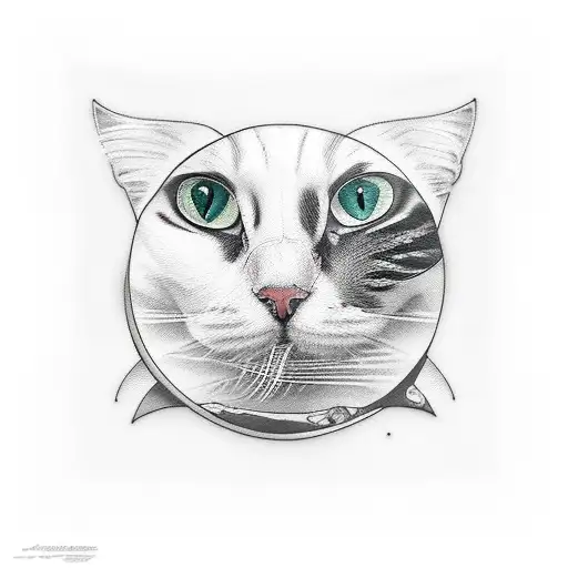 Crescent Moon With Black And White Cat