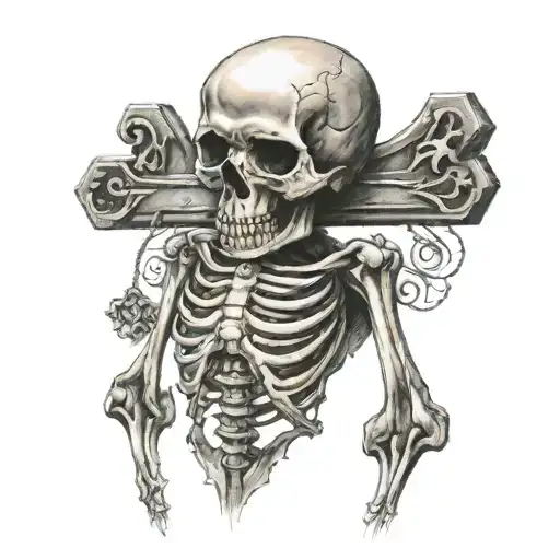 Skeleton Holding An Christian Cross