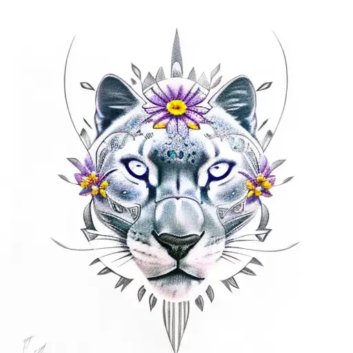 Black Panther With Purple Eyes And Flowers