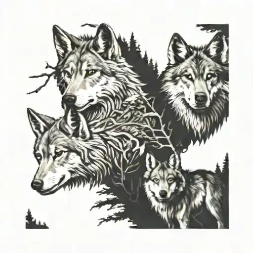 Stoic Capricorn In The Woods Surrounded By Wolves