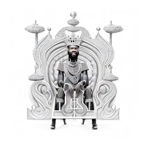 African King Sitting Down In Throne