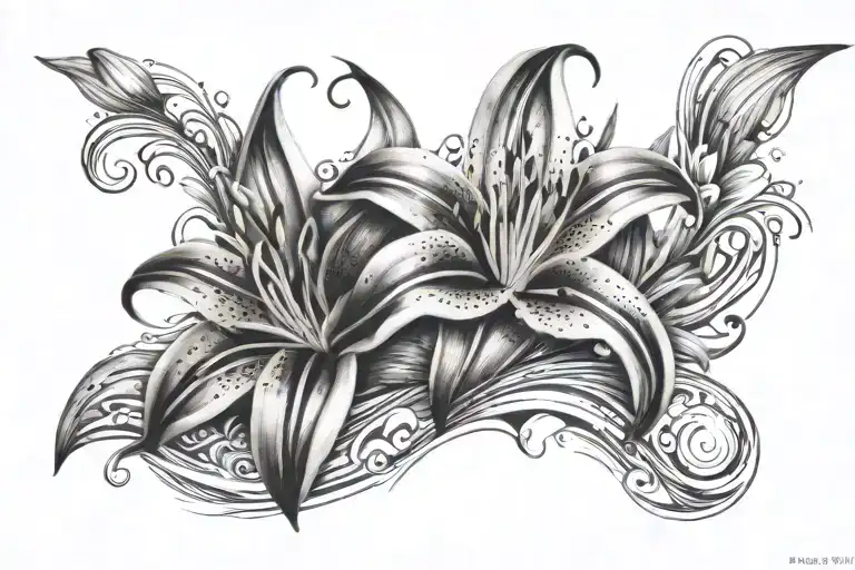 Tiger Lilly Flower With Ocean Waves