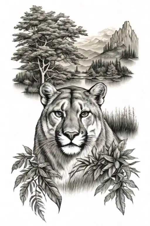 Cougar With Nature Scene