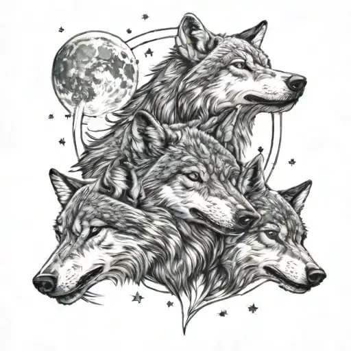 Three Wolf Head With Moon And Stars