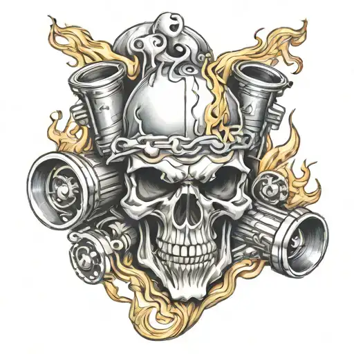Skull Pistons In Fire Flames