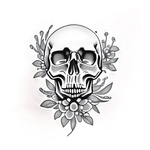 Skull With Flowers And Hummingbirds