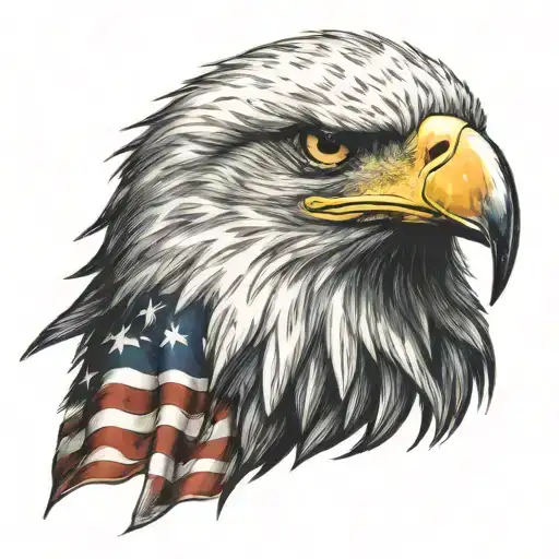 Eagle Head With American Flag Waving With A Small Cross