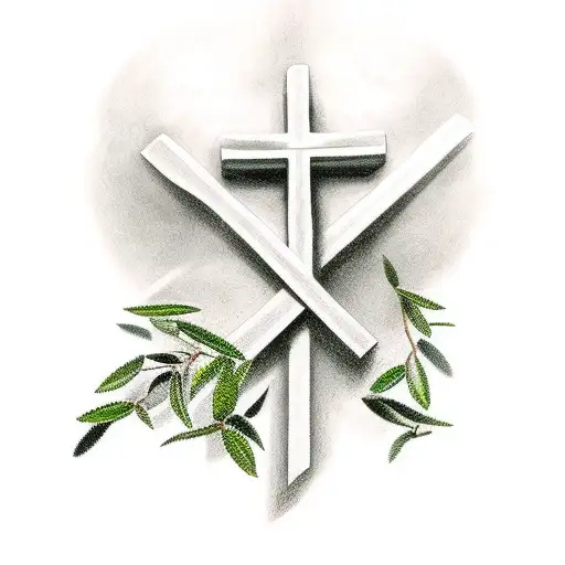 Christian Cross With Olive Branches Around Him