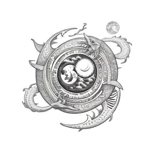 Sun And Moon Over A Dragon