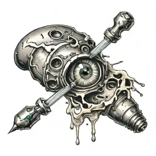 Disgusting Trashed Broken Diseased Syringe With Eyes And Quaint Smirk