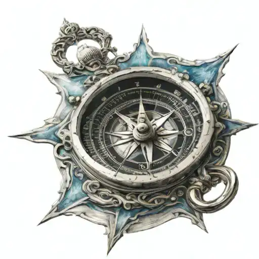 Ship Captains Compass With A Flowing Ocean In The Center Of The Compass