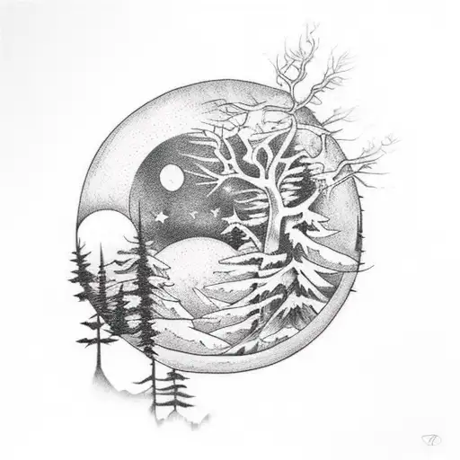 Dark Forest With Bright Moon