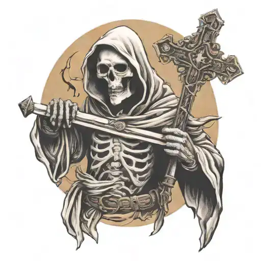 A Reaper Holding A Christian Cross