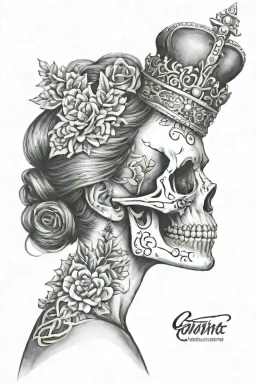 Catrina Kissing A Skull With A King's Crown