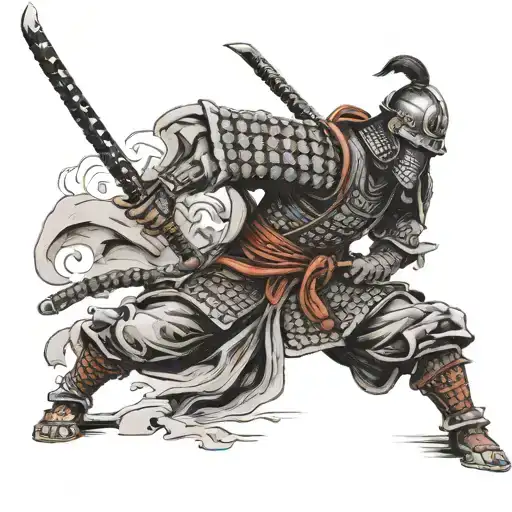 Samurai Standing With Sword Stuck In The Ground In Armor