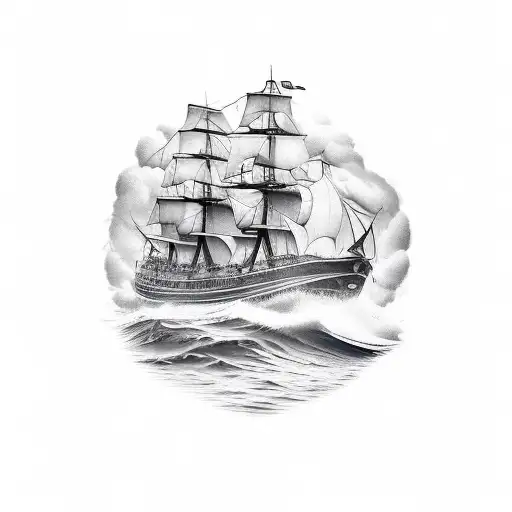 Nautical Theme Ship With Rough Seas