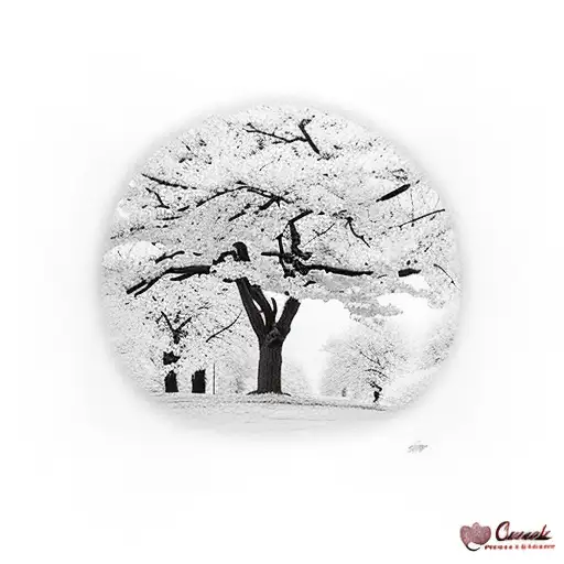 Cherry Tree On Hill Inside Black Rectangle