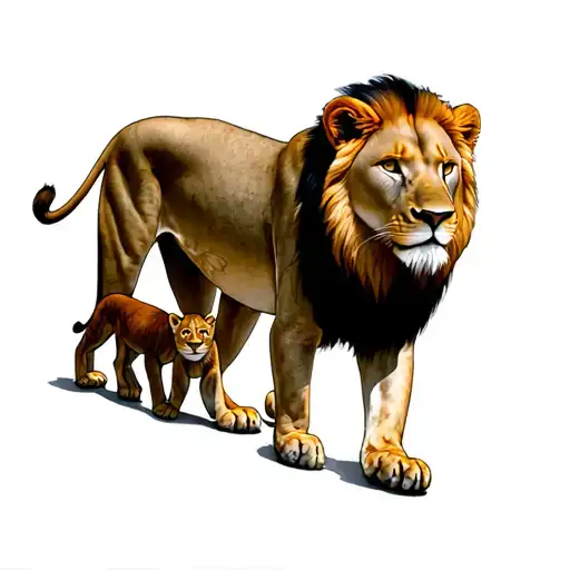 Female Lion With Cubs Walking