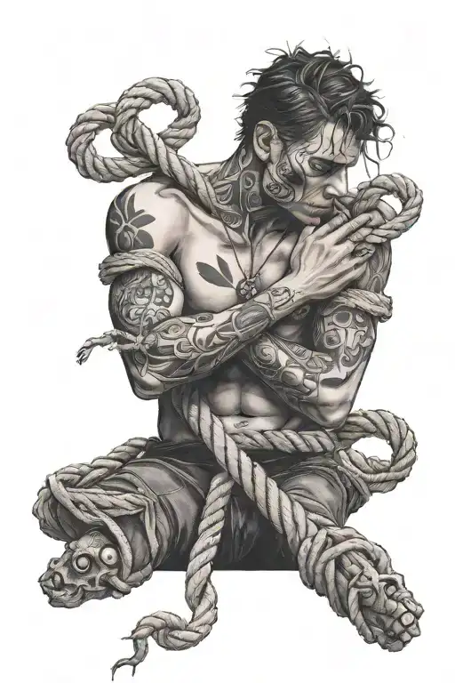 Sad Person Alone Dark With A Heart In Hands And A Rope Cut Around His Neck