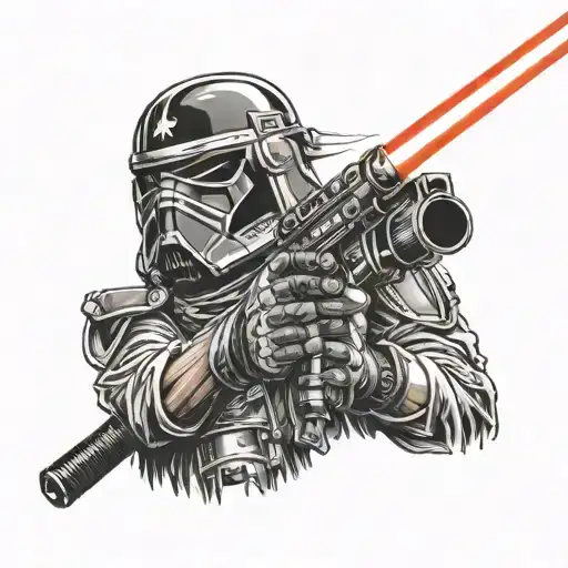 A Realism Tattoo Of A Veteran Saluting While Holding A Lightsaber