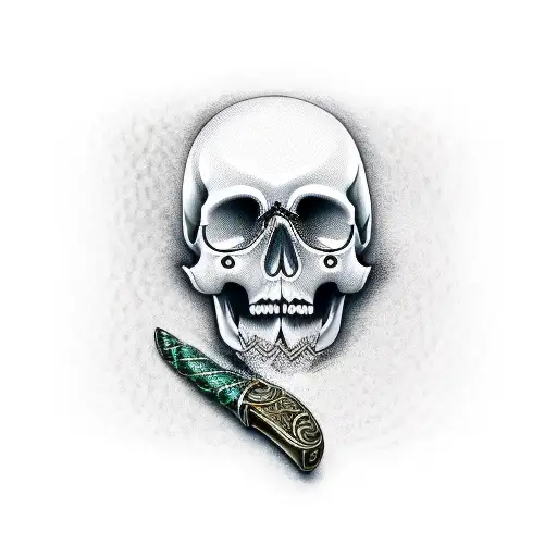 Royal Marines Dagger Connected To A Realistic Skull