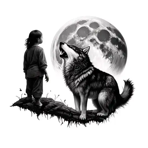Children Of Gaia With A Wolf Howling At The Moon