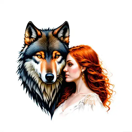 Alpha Wolf Protecting Red Haired Female In Her Late 20S