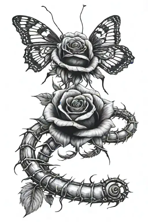 Black Rose With Centipede Wrapped On Hand