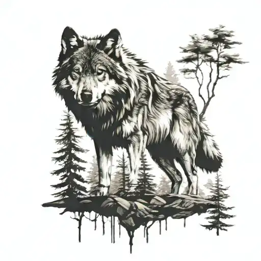 Wolf In The Forest With Pack