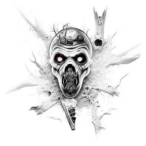 A Full Body Viking Zombie With Torn Clothes And Oozing Wounds In Black And White