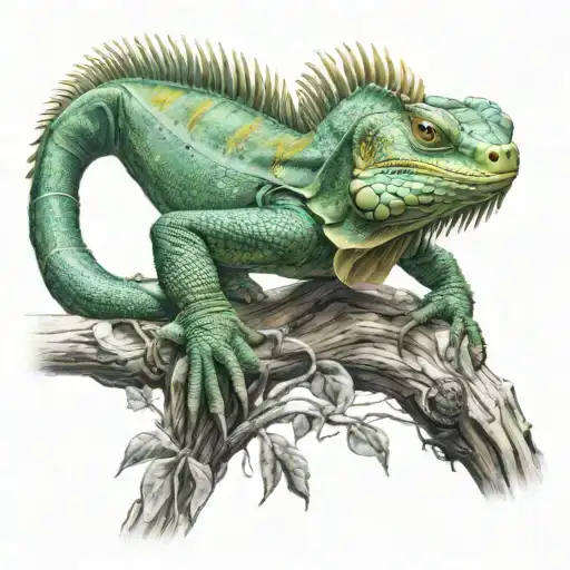 Iguana On Tree Branch