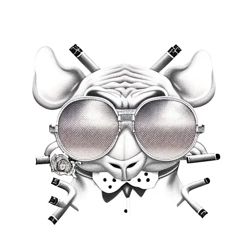 Stich With Sunglasses Dressed As A Mexican Gang Member With Guns In Hands Smoking A Cigarette