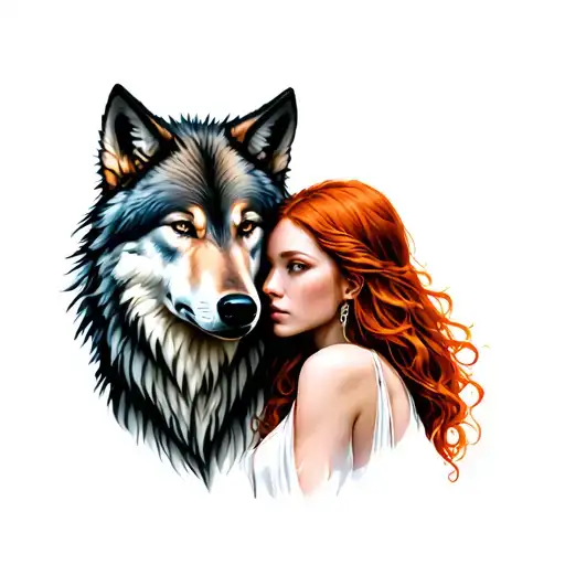 Alpha Wolf Protecting Red Haired Female In Her Late 20S