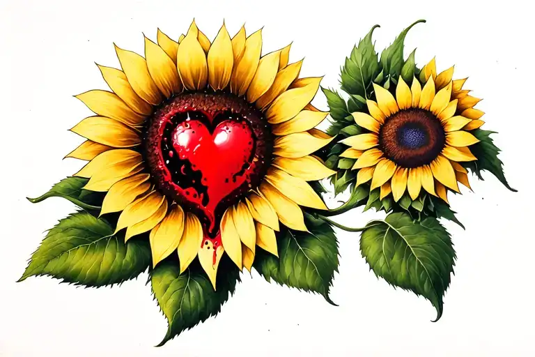 Sunflower With Heart Broken And Blood Red Sand