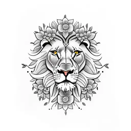 Lion With Skull And Flowers