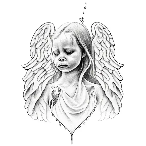 Crying Angel With Hourglass And Heart