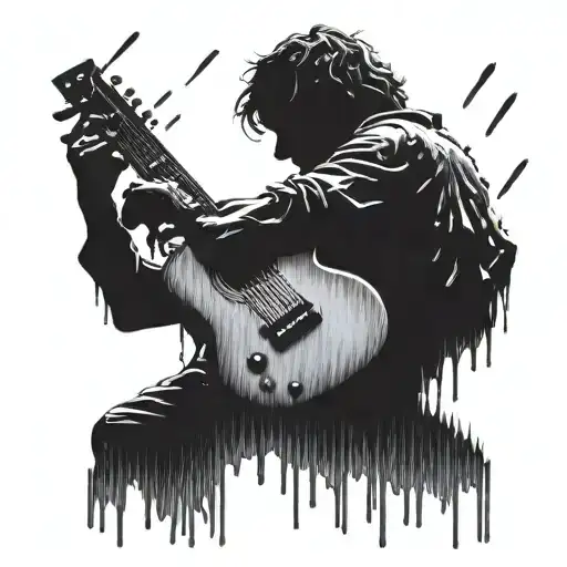 Siloutte Of A Person Playing Guitar In The Rain Falling