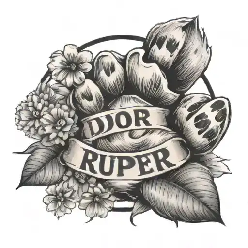 Dog Paw With Circle And Flowers And Name Rupert