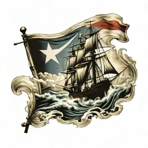 Victory Flag Ship In Battle On Ocean Waves