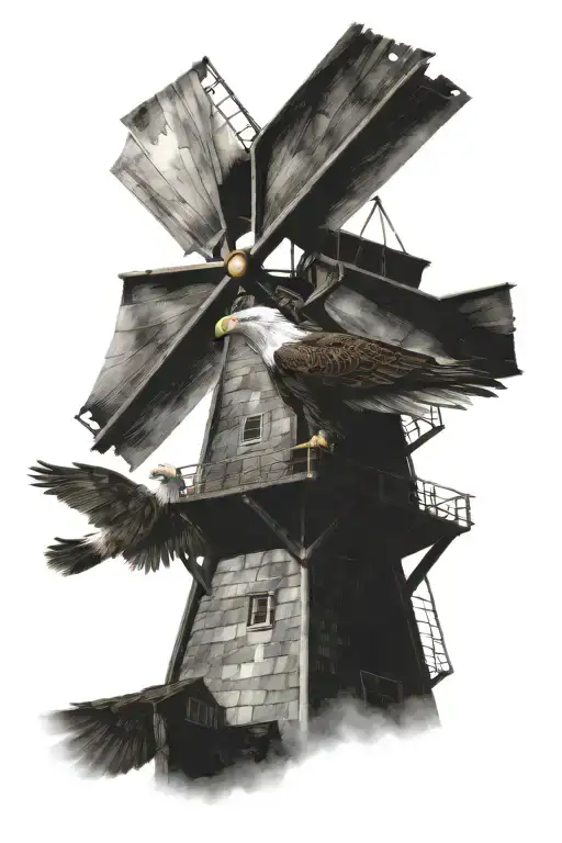 Dutch Windmill With Bald Eagle