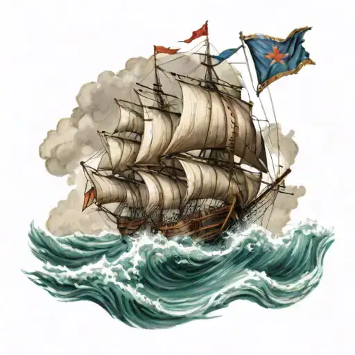 Lord Nilsons Victory Flag Ship In Battle On Ocean Waves