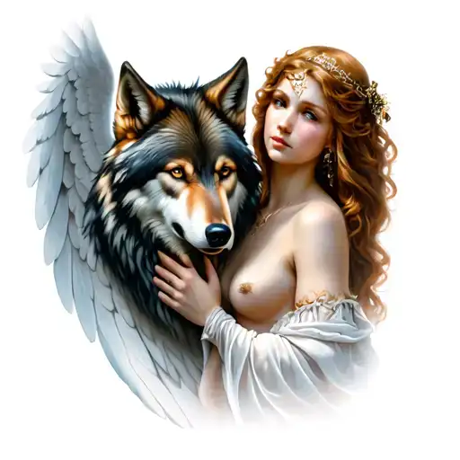 Wolf Protecting Ginger Female Angel