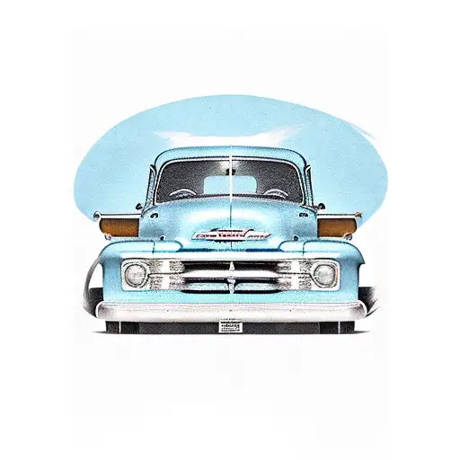 1950 Baby Blue Chevy Pickup Truck With Palm Truck In The Background