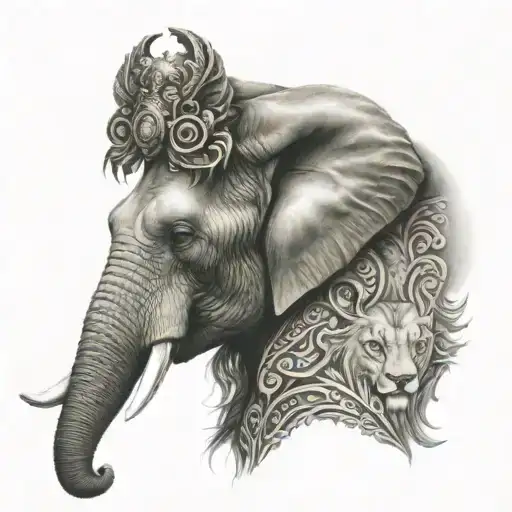 Elephant Head Wearing A Lions Head