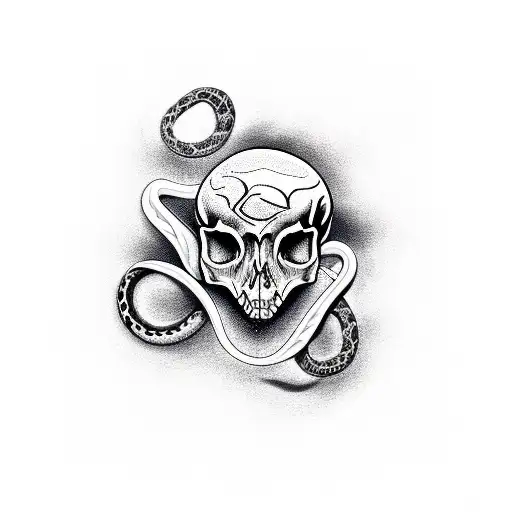 Back Tatto With A Snake And Cow Skull