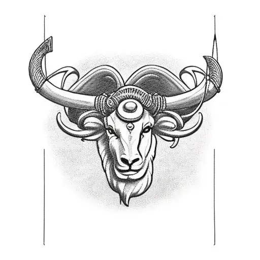 Woman With Dainty Ram Horns And A Bow And Arrow