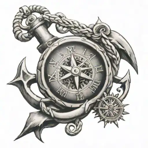 Marine Anchor With Compass And Clock