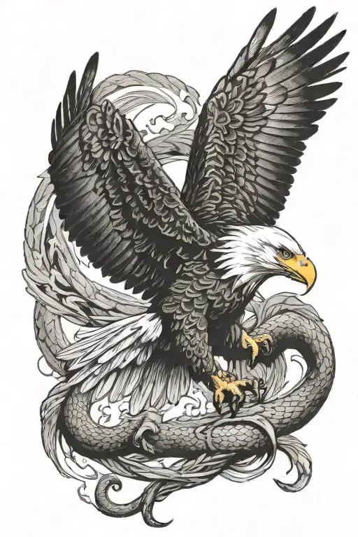 Bald Eagle With Wings Spread Wide Fighting A Snake